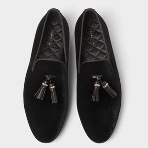 Zara Men’s Velvet Tassel Loafers 43 (10) Black Contemporary Classic Preppy